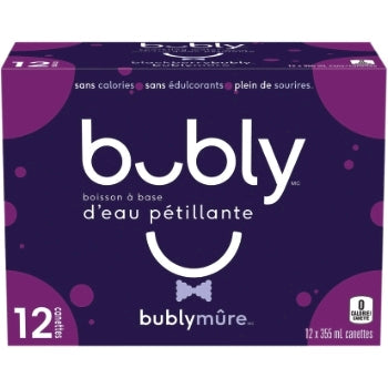 BUBLY BLACKBERRY SPARKLING WATER, 12 x 355 ML