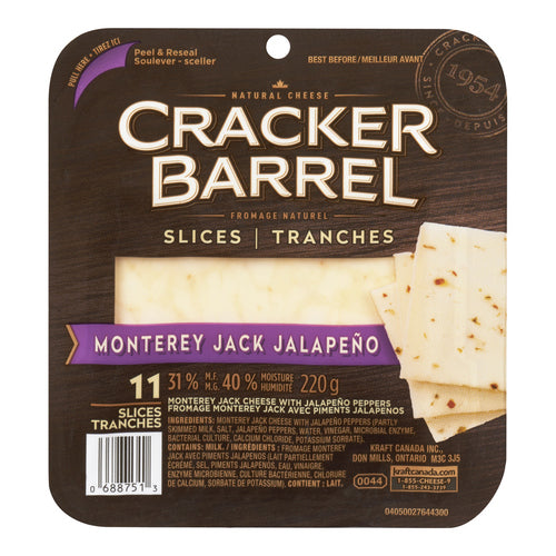 CRACKER BARREL MONTEREY JACK CHEESE SLICES WITH JALAPENO 220 G