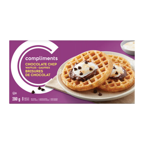 COMPLIMENTS WAFFLES CHOCOLATE CHIP 8 PACK 280 G