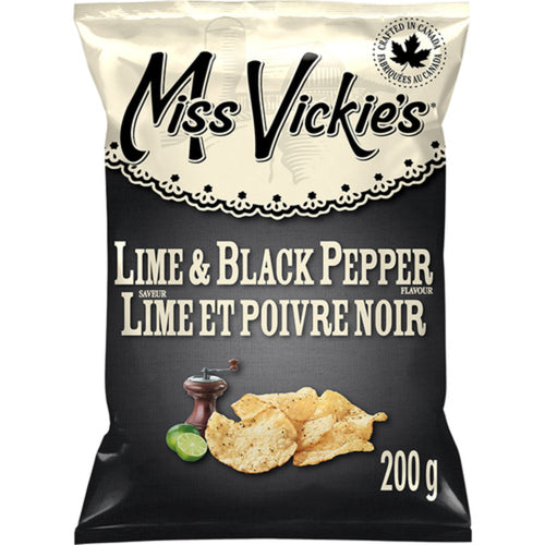MISS VICKIE'S LIME & BLACK PEPPER FLAVOUR KETTLE COOKED POTATO CHIPS 200 G