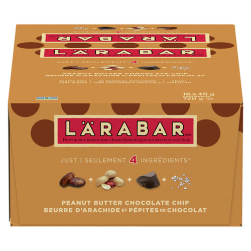 LARABAR GLUTEN-FREE ENERGY BAR PEANUT BUTTER CHOCOLATE CHIP 16 X 45 G