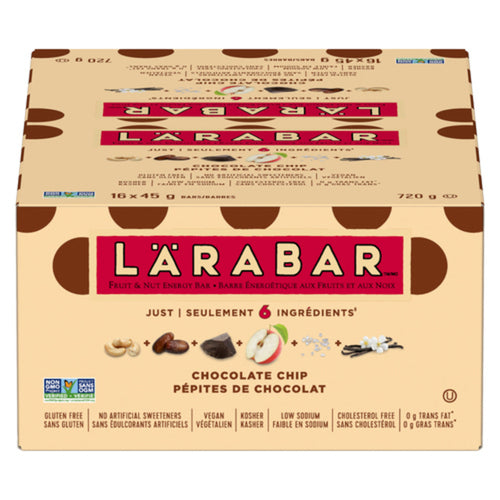LARABAR GLUTEN-FREE ENERGY BAR FRUIT & NUT CHOCOLATE CHIP 16 X 45 G