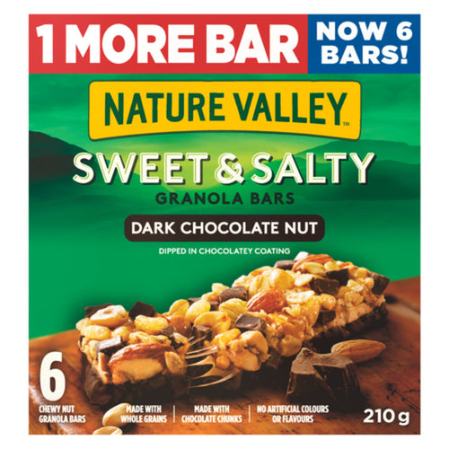 NATURE VALLEY CHEWY GRANOLA BAR SWEET AND SALTY DARK CHOCOLATE NUT 6 COUNT 210 G