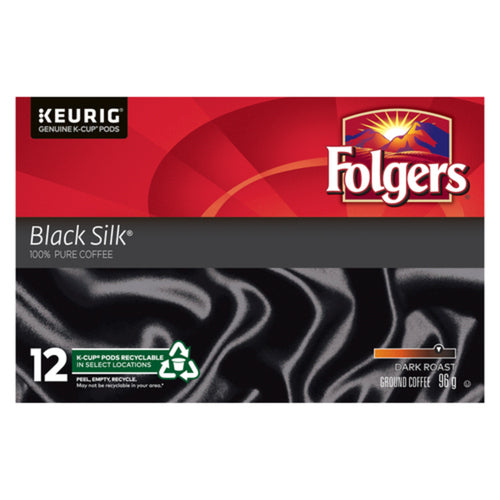 FOLGERS COFFEE PODS BLACK SILK DARK ROAST 12 K-CUPS 96 G