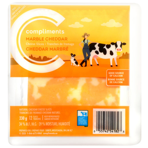 COMPLIMENTS MARBLE CHEDDAR CHEESE SLICES 230 G