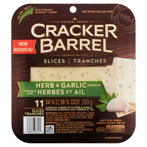 CRACKER BARREL CHEDDAR CHEESE SLICES HERB & GARLIC 200 G