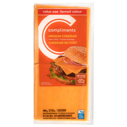 COMPLIMENTS SLICES CHEESE CHEDDAR MEDIUM 440 G