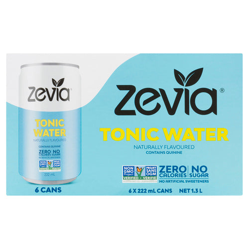 ZEVIA TONIC WATER SODA NATURALLY FLAVOURED 6 X 222 ML