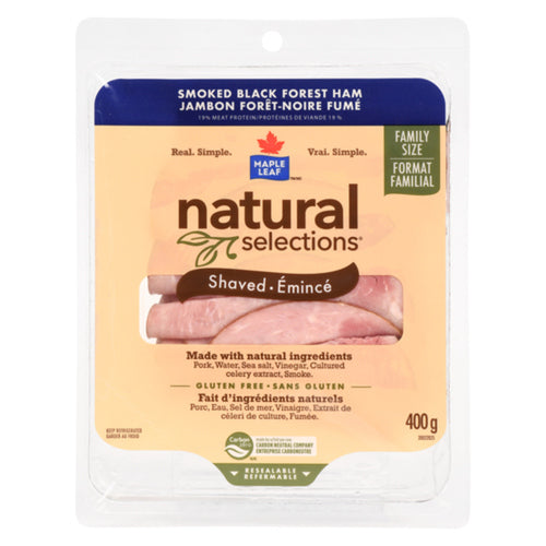 MAPLE LEAF NATURAL SELECTIONS SLICED BLACK FOREST DELI HAM SMOKED FAMILY SIZE 400 G