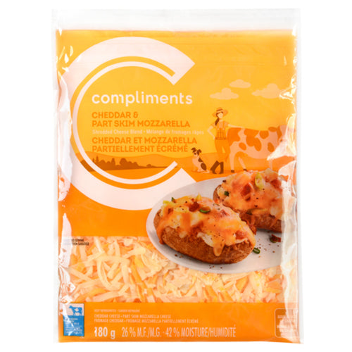 COMPLIMENTS CHEDDAR AND MOZZARELLA SHREDDED CHEESE 180 G