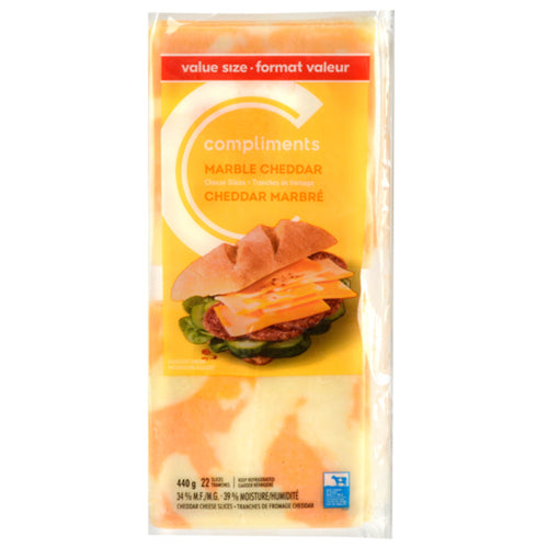 COMPLIMENTS SLICED CHEESE MARBLE CHEDDAR 440 G