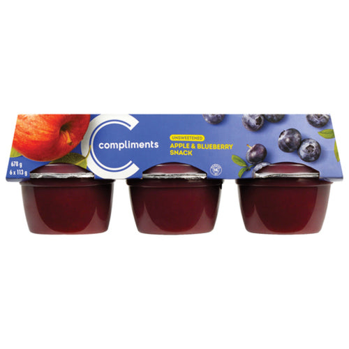COMPLIMENTS SNACK CUPS UNSWEETENED APPLE BLUEBERRY 6 X 113 G