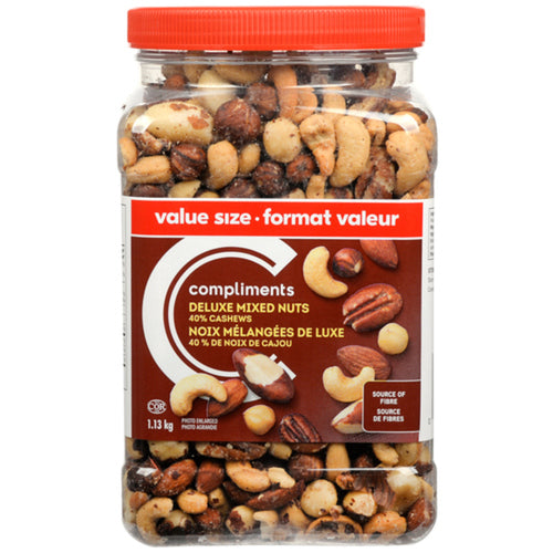 COMPLIMENTS DELUXE MIXED NUTS 40% CASHEWS VALUE SIZE 1.13 KG