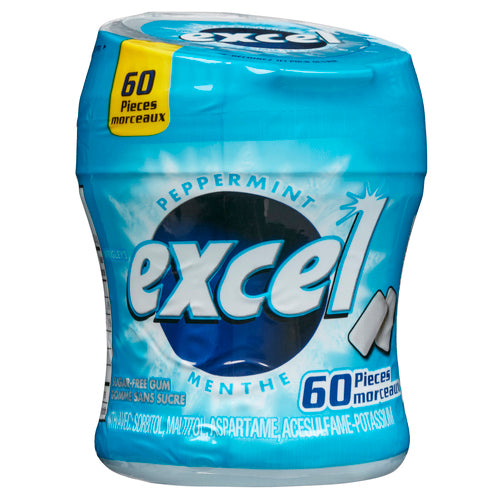 EXCEL SUGAR FREE CHEWING GUM PEPPERMINT 60 PIECES 1 BOTTLE