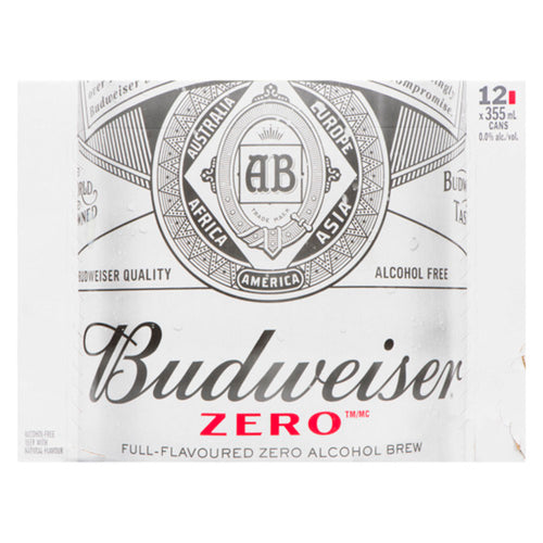 BUDWEISER ZERO NON ALCOHOLIC BEER 12 X 355 ML