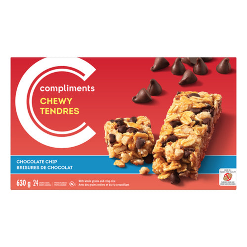 COMPLIMENTS GRANOLA BARS CHEWY TENDERS CHOCOLATE CHIP 24 BARS 630 G