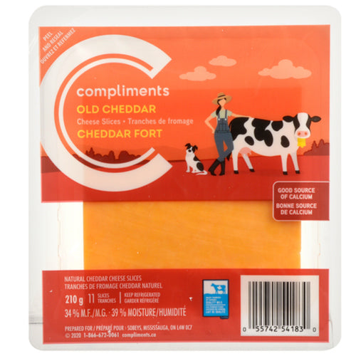 COMPLIMENTS OLD CHEDDAR CHEESE SLICES 210 G