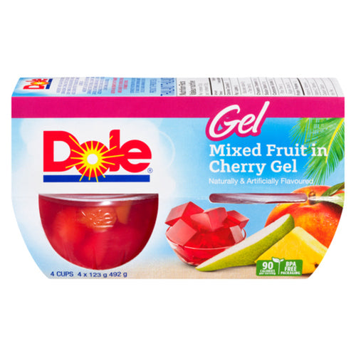 DOLE FRUIT CUPS MIXED FRUIT IN CHERRY GEL 4 X 123 G