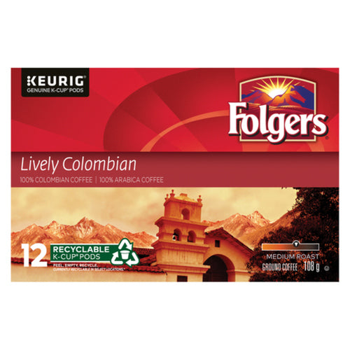 FOLGERS COFFEE PODS LIVELY COLOMBIAN MEDIUM ROAST 12 K-CUPS 108 G