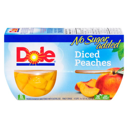 DOLE IN WATER FRUITS BOWLS DICED PEACHES 4 X 107 ML