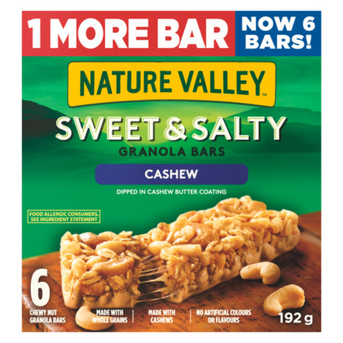 NATURE VALLEY GRANOLA BARS CHEWY NUT CASHEW SWEET AND SALTY 6 COUNT 192 G
