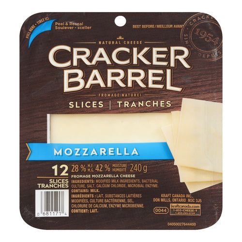CRACKER BARREL SLICES CHEESE MOZZARELLA 240 G