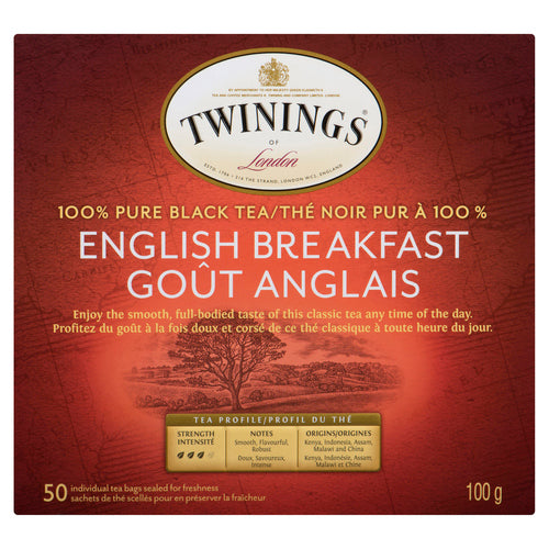 TWININGS ENGLISH BREAKFAST BLACK TEA 50 EA