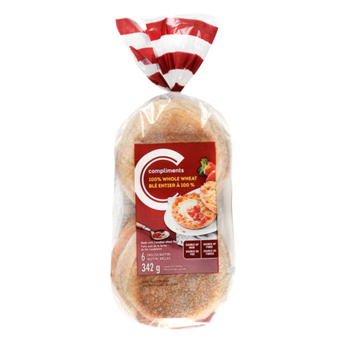COMPLIMENTS ENGLISH MUFFINS WHOLE WHEAT 342 G
