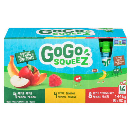 GOGO SQUEEZ 100% FRUIT SAUCE APPLE SNACKS BANANA STRAWBERRY 16 X 90 G
