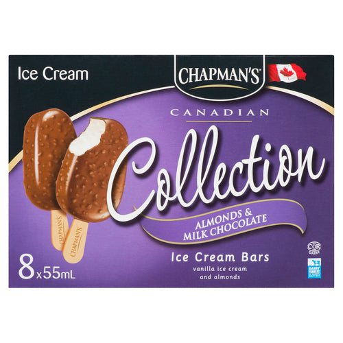 CHAPMAN'S ICE CREAM BARS VANILLA WITH MILK CHOCOLATE AND ALMONDS 8 X 55 ML