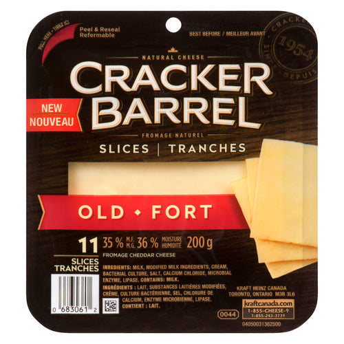 CRACKER BARREL SLICES CHEESE OLD CHEDDAR WHITE 200 G