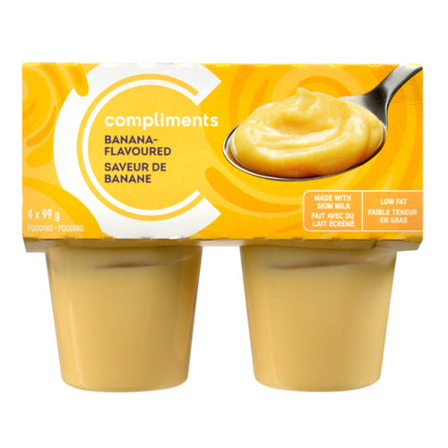 COMPLIMENTS LOW FAT PUDDING CUPS BANANA 4 X 99 G
