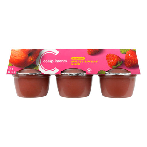 COMPLIMENTS SNACK CUPS UNSWEETENED APPLE & STRAWBERRY 6 X 113 G