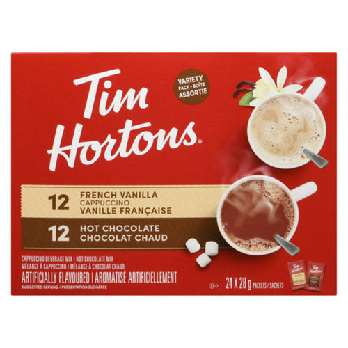 TIM HORTONS PACKETS HOT CHOCOLATE FRENCH VANILLA CAPPUCCINO 24 X 28 G