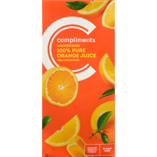 COMPLIMENTS JUICE FROM CONCENTRATE ORANGE UNSWEETENED 1 L