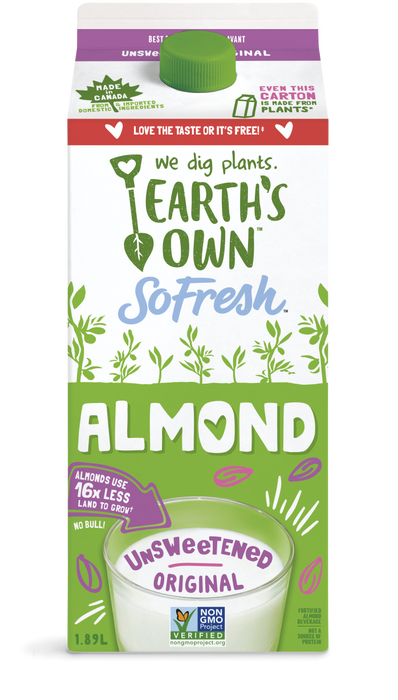 EARTH'S OWN, ALMOND BEVERAGE NO SUGAR ADDED 1.89 L