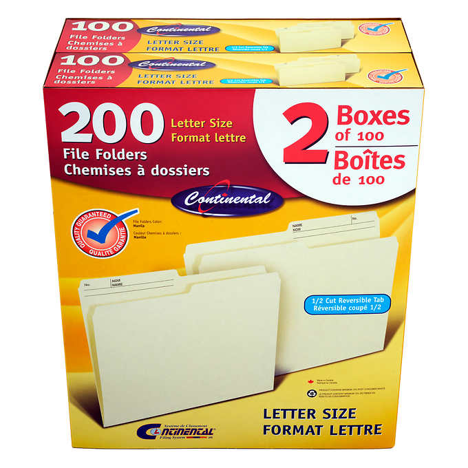 CONTINENTAL MANILA LETTER-SIZE FILE FOLDERS
2 PACKS OF 100