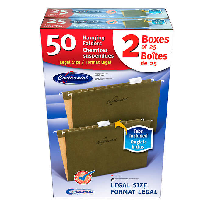 CONTINENTAL STANDARD GREEN HANGING LEGAL-SIZE FOLDERS
2 PACKS OF 25