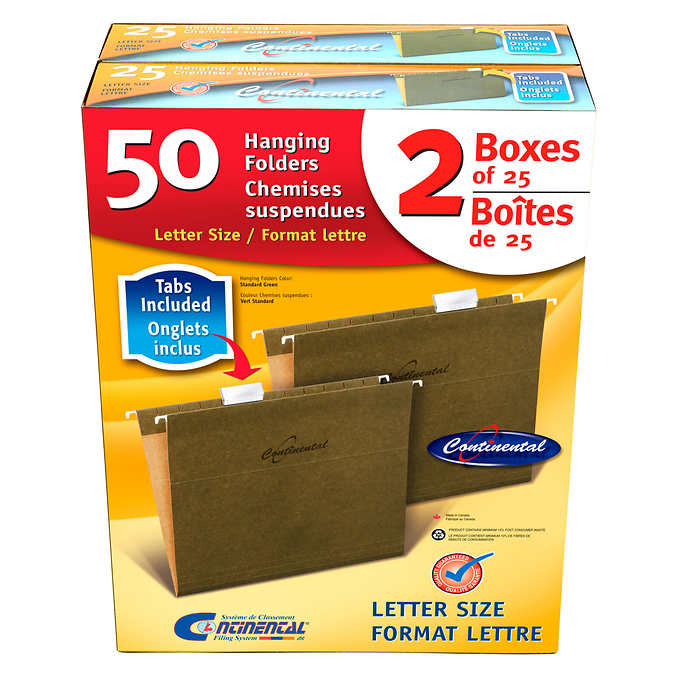 CONTINENTAL STANDARD GREEN HANGING LETTER-SIZE FOLDERS
2 PACKS OF 25