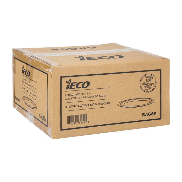 IECO 6-IN BAGASSE PLATES
10 PACKS OF 50