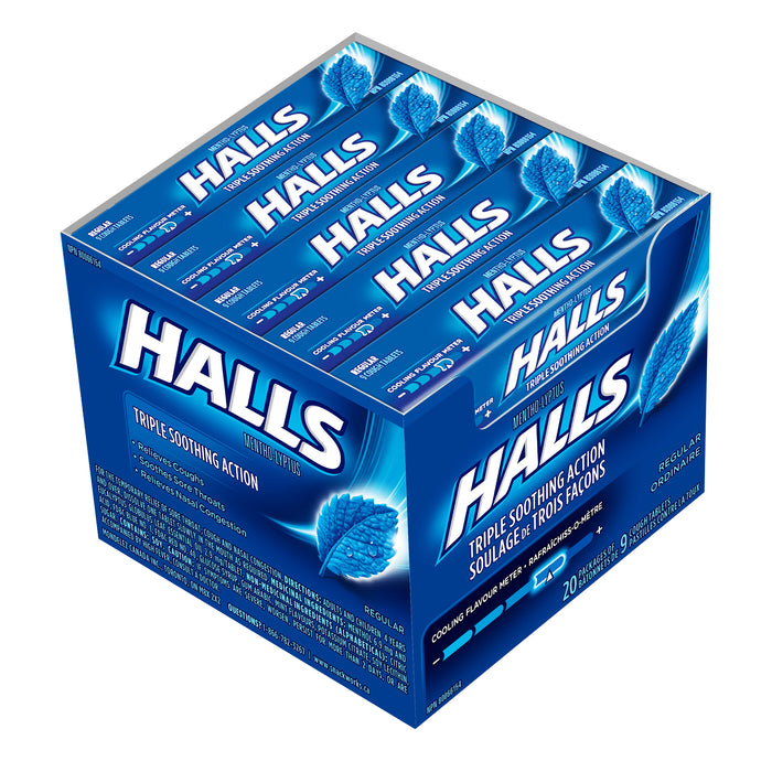 HALLS MENTHO-LYPTUS REGULAR COUGH DROPS
20 PACKS OF 9